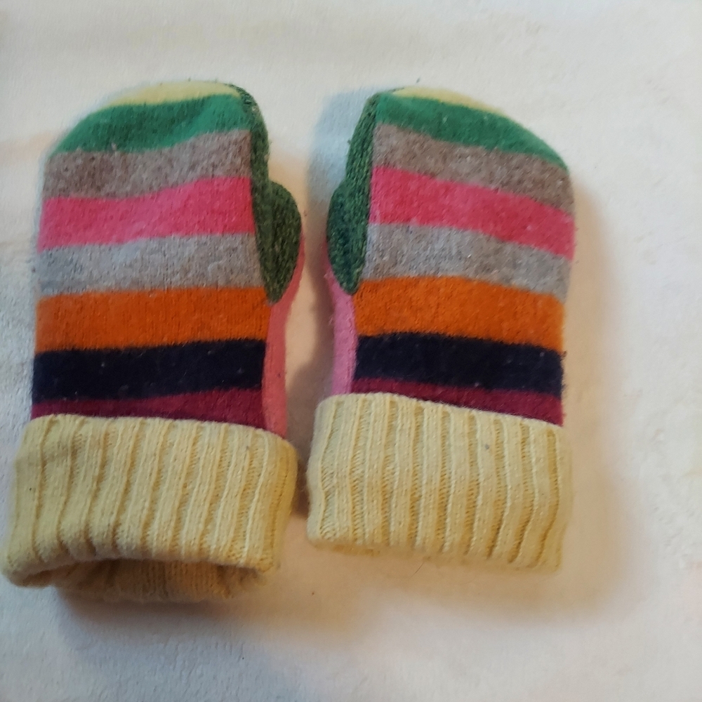 Colorful Striped Kids Mittens Soft Winter